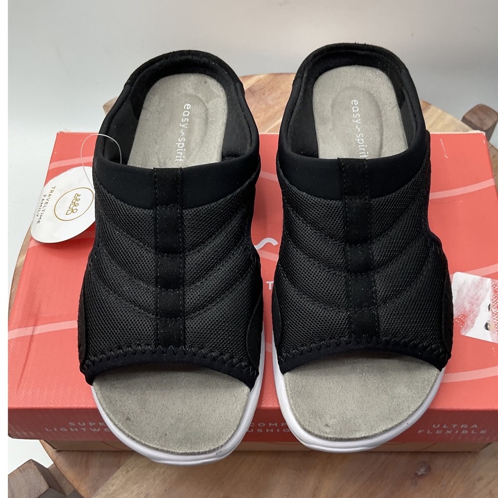 Easy Spirit Traciee2 Womens Black Mesh Open Toe Athletic Slide Sandals 6M NEW